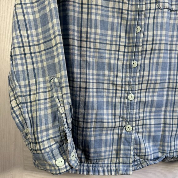 Women's XS LL Bean Light Blue Plaid Gray Fleece Lined Cotton Flannel Button Up - Picture 6 of 10